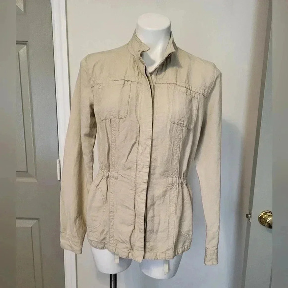 J.McLaughlin Vista Khaki Utilitarian Casual Button Down Linen Blend Jacket(S) - Picture 1 of 9
